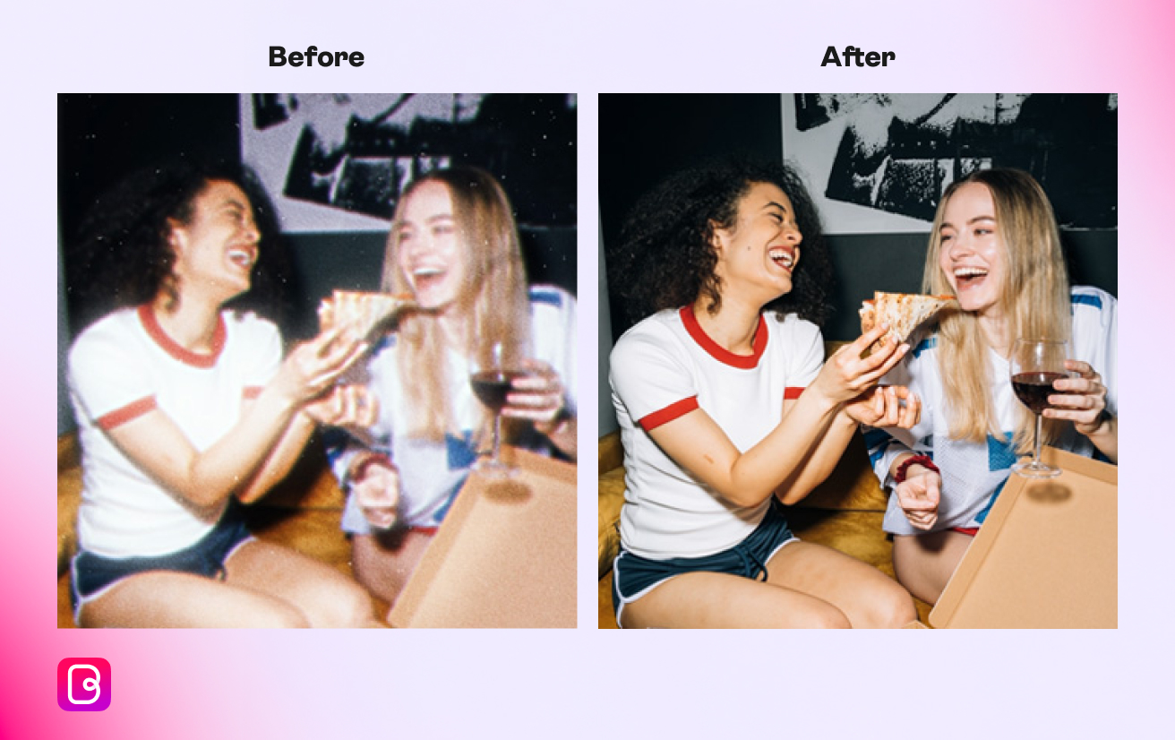 enhancing photo quality with Bazaart, before and after.