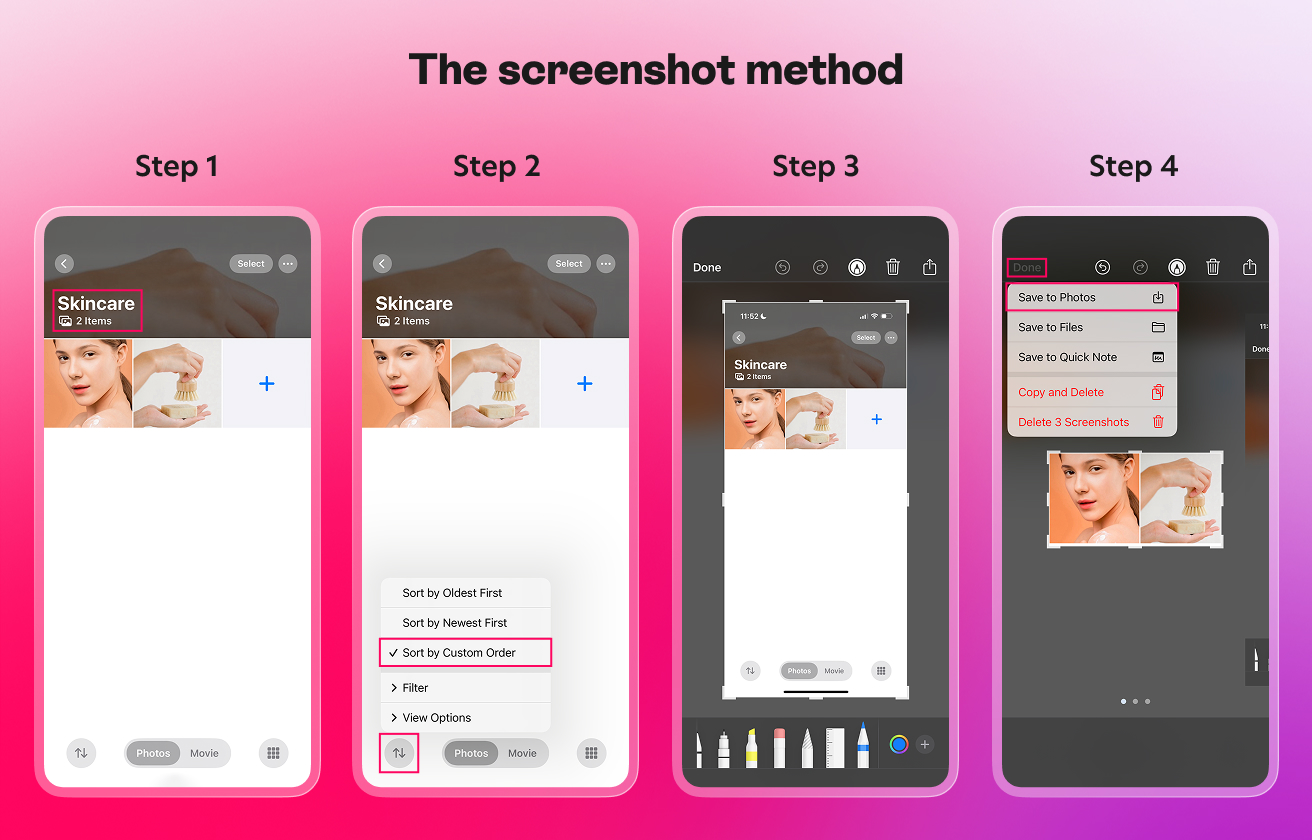combining photos, using screenshots on iPhone.
