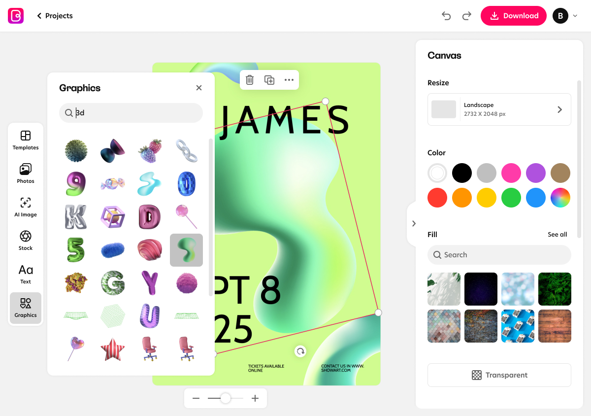 3D textured graphics such as blobs, letters, shapes, and more are one of 2025 design trends. 