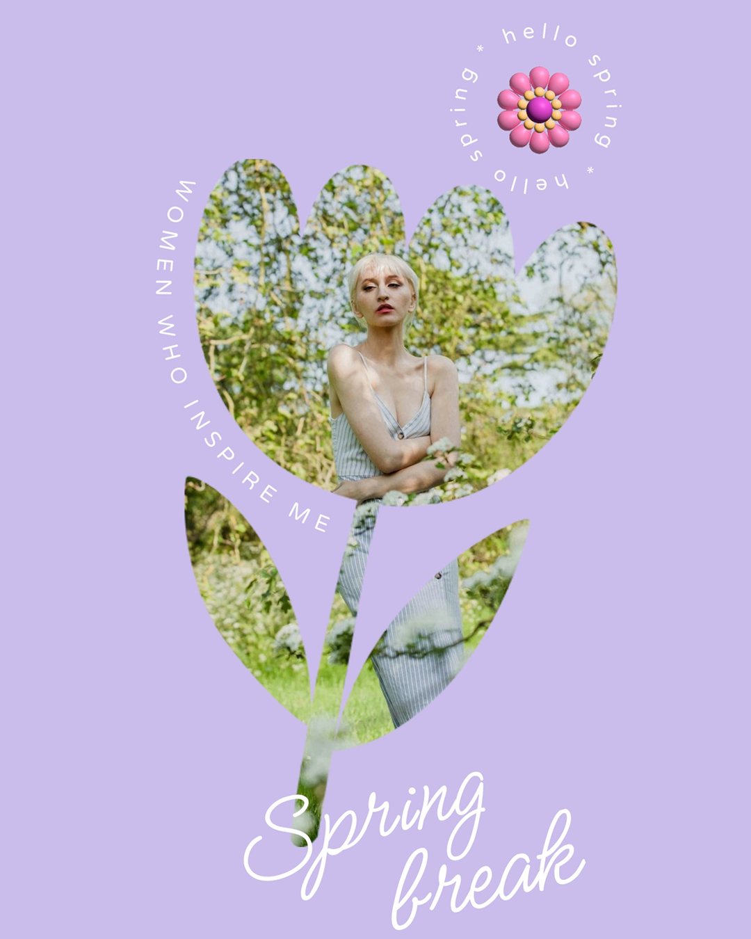 cut out collage with bold silhouettes 2025 social media design trends  template - women who inspire us, hello spring, spring break.