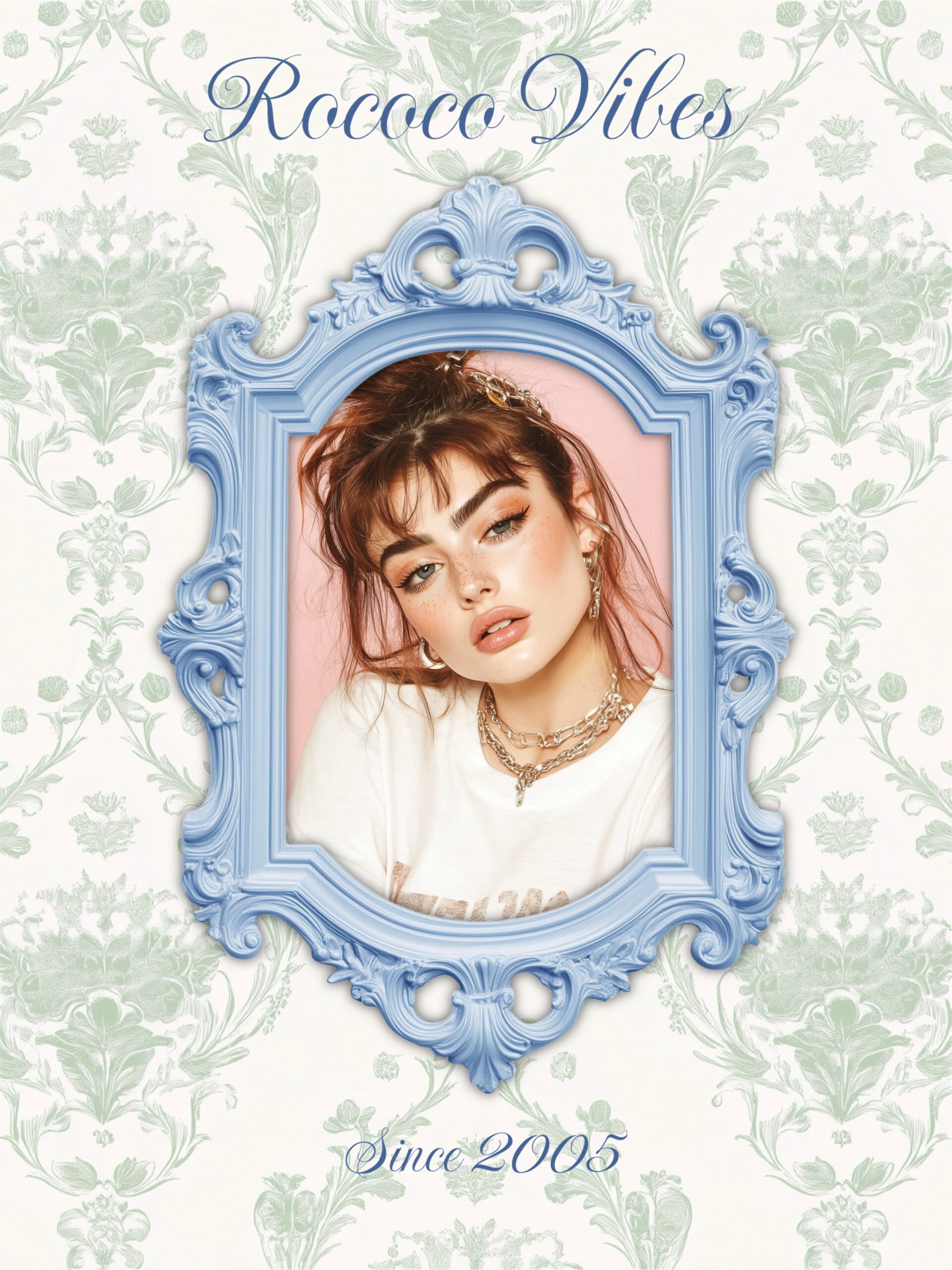 Vintage photo frame Rococo 2025 social media design trends template