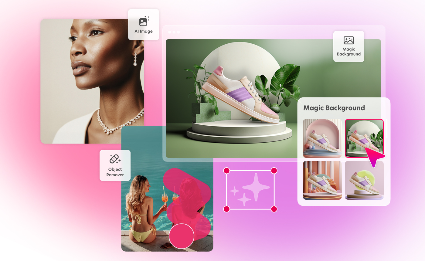 Bazaart's AI design tools are at the forefront of 2025's design trends: object removal, ai background generator, ai image generator.