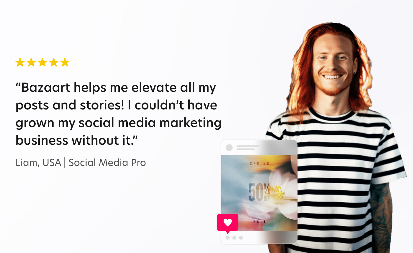 Bazaart helps me elevate all my posts and stories! I couldn't have grown my social media marketing business without it.