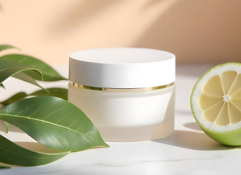 Bazaart AI expand photo - skin-care product shot after being uncropped outward by generative AI from square to landscape proportion.