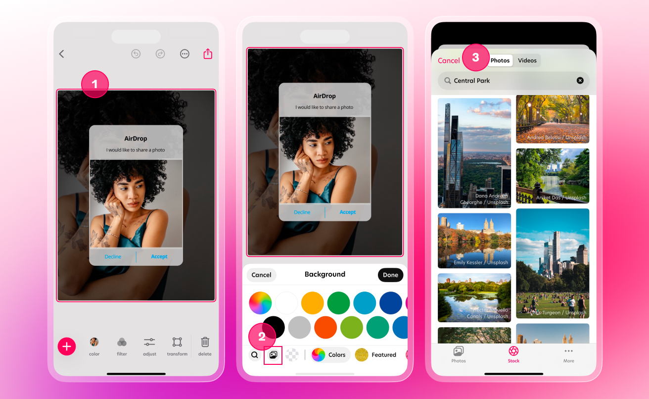 Choosing background image for AirDrop notification product post for social media.