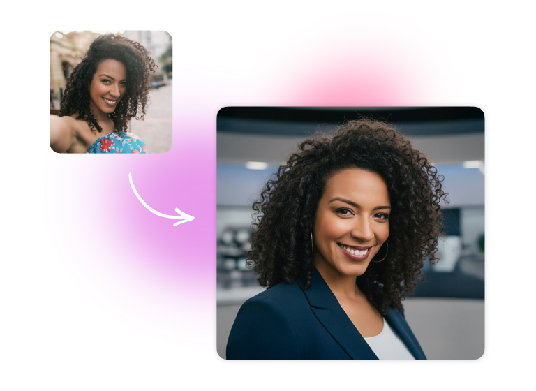 Selfie turned into a professional profile picture and LinkedIn headshot with a clean studio background using Bazaart AI.