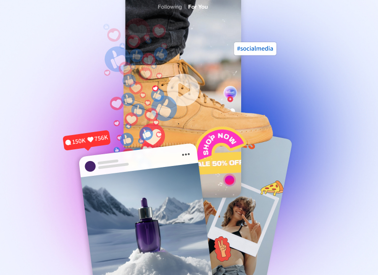 Create social media content with Bazaart AI using templates: posts, Reels, Stories and banners with effects and captions.