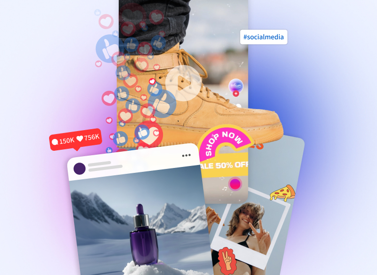 Create social media content with Bazaart AI using templates: posts, Reels, Stories and banners with effects and captions.
